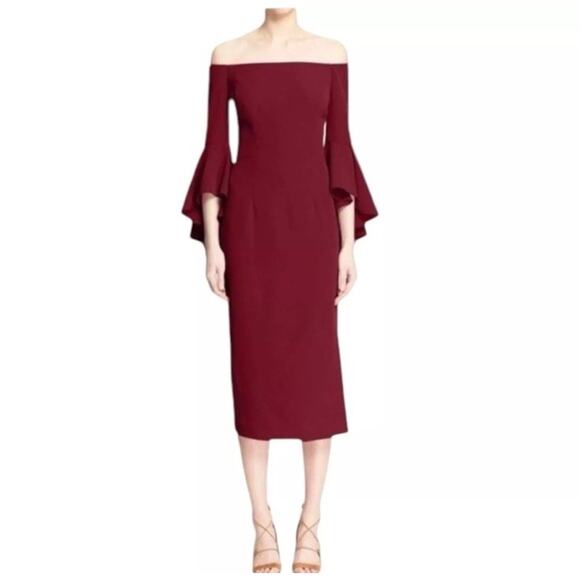 Milly Selene Cady Off Shoulder Bell Sleeve Dress Burgundy Red Cocktail Womens 10 - Picture 1 of 8